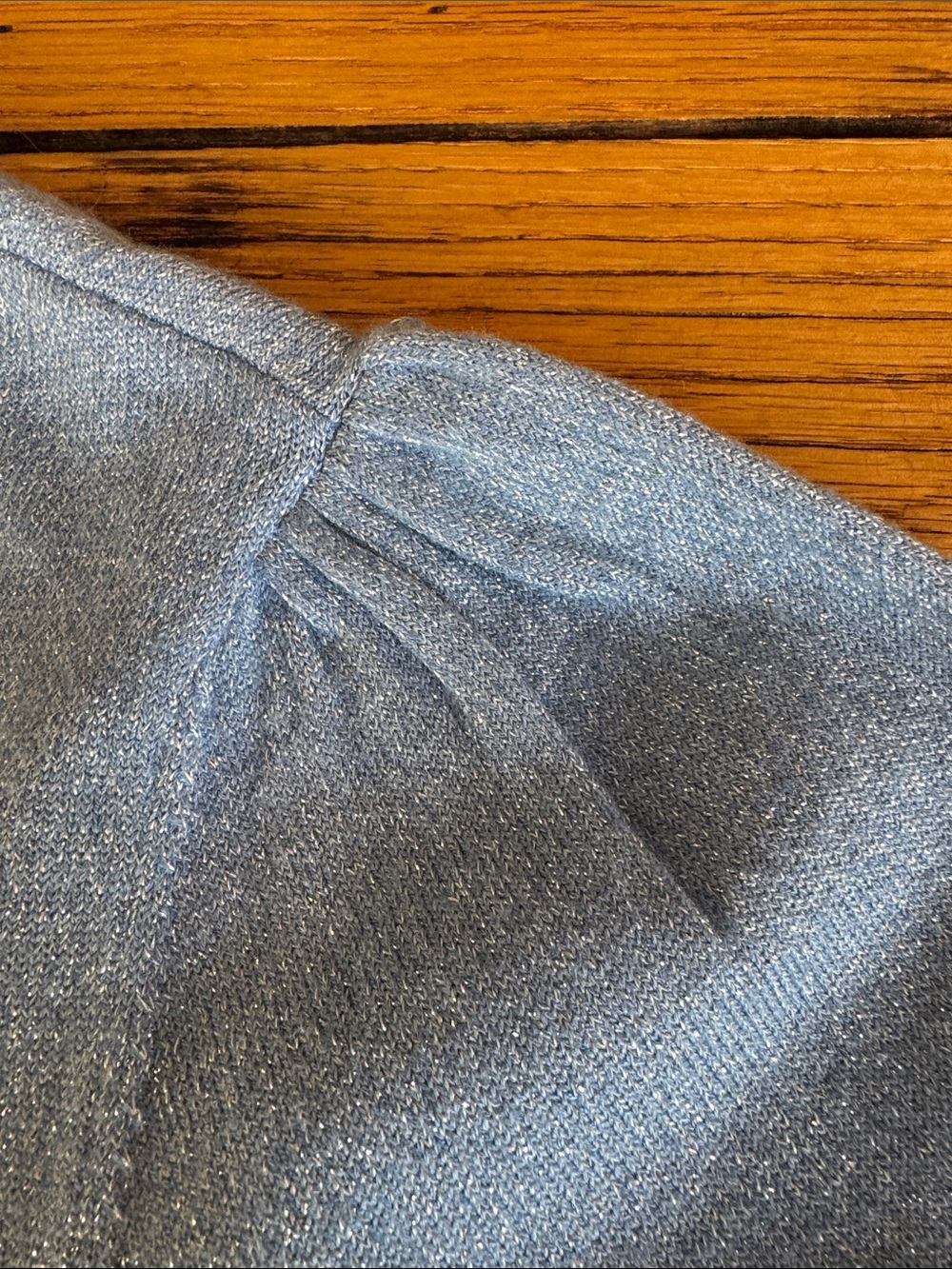 Vero Moda Powder Blue Shimmery Puff-Sleeve Crewneck Sweater - Picture 3 of 6